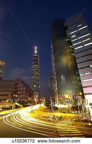 Stock Image - Taiwan, Taipei, Xinyi Commercial Center, Taipei 101. Fotosearch