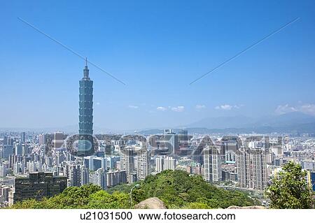 Stock Image - Taiwan, Taipei, Xinyi Commercial Center, Taipei 101. Fotosearch
