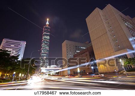 Stock Photo - Taiwan, Taipei, Xinyi Commercial Center, Taipei 101. Fotosearch
