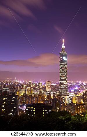 Stock Photo - Taiwan, Taipei, Xinyi Commercial Center, Taipei 101. Fotosearch