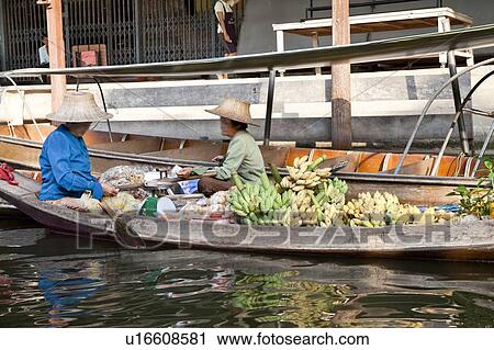 Stock Image - Thailand, Bangkok, Floating Market. Fotosearch