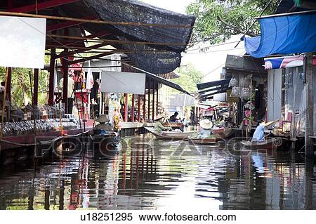 Thailand, Bangkok, Floating Market View Large Photo Image Stock Photography - Thailand, Bangkok, Floating Market. Fotosearch