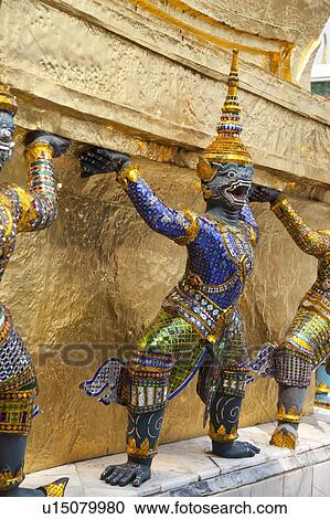 Stock Image - Thailand, Bangkok, Grand Palais, Wat Phra Kaeo. Fotosearch