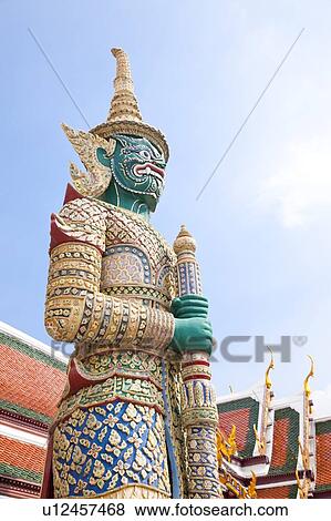 Stock Photo - Thailand, Bangkok, Grand Palais, Wat Phra Kaeo, Door God. Fotosearch