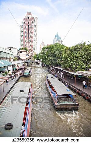 Stock Photo - Thailand, Bangkok, Tourboat. Fotosearch