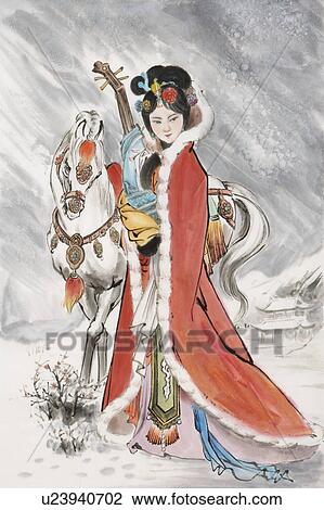 Stock Image - Wang Zhaojun, a Chinese historical beauty, who was famous for her sacrifice to the peaceful political marriage between China and the Xiongnu in Han Dynasty.. Fotosearch
