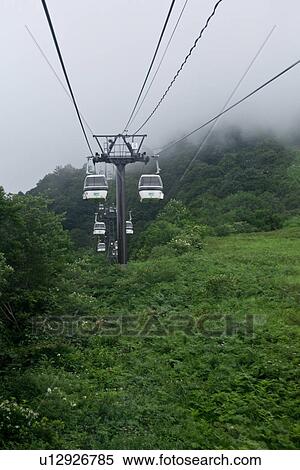 Stock Photography - Aerial cableway in Tsugaike plateau. Fotosearch