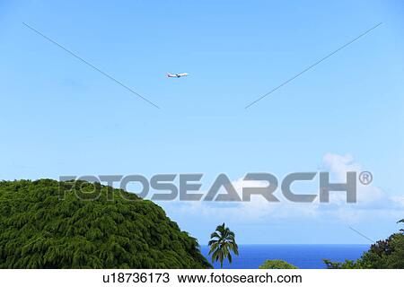 Stock Image - Airplane Flying Over Tropical Rainforest, Hawaii, USA. Fotosearch
