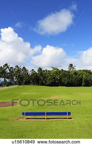 Blue Bench in Ball Field, Hawaii, USA View Large Photo Image Stock Photo - Blue Bench in Ball Field, Hawaii, USA. Fotosearch