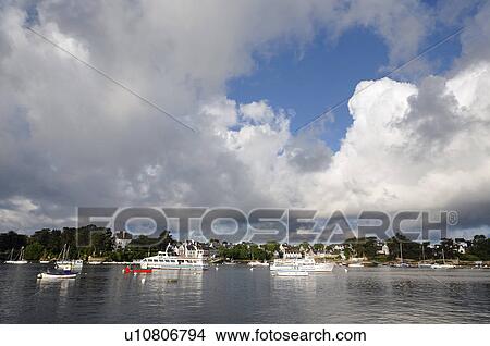 Picture - Boats Floating in Bay, Benodet, Finistere, Bretagne, France. Fotosearch
