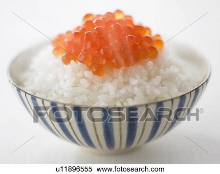 Bowl of rice with salmon roe, close up, white background View Large Photo Image Stock Photography - Bowl of rice with salmon roe, close up, white background. Fotosearch