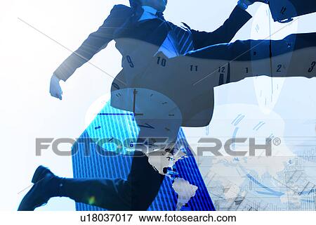 Businessman jumping and clocks View Large Photo Image Stock Photo - Businessman jumping and clocks. Fotosearch