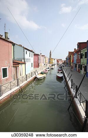 Canal at Burano island View Large Photo Image Stock Photo - Canal at Burano island. Fotosearch