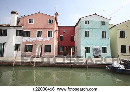 Stock Photograph - Canal at Burano island. Fotosearch