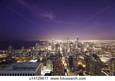 Stock Photo - Chicago skyline at dusk. Fotosearch