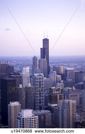 Stock Photo - Chicago skyline at dusk. Fotosearch