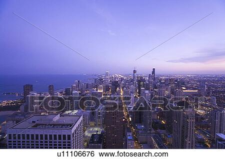 Chicago skyline at dusk View Large Photo Image Stock Photograph - Chicago skyline at dusk. Fotosearch