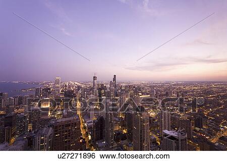 Stock Photograph - Chicago skyline at dusk. Fotosearch