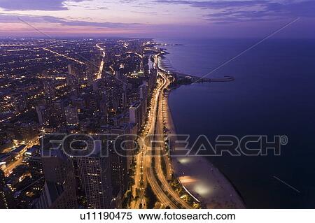 Stock Photography - Chicago skyline at dusk. Fotosearch