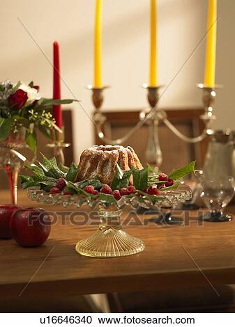 Stock Image - Christmas cake on table. Fotosearch