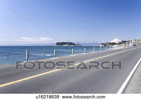 Enoshima Island and Mt. Fuji View Large Photo Image Stock Photo - Enoshima Island and Mt. Fuji. Fotosearch
