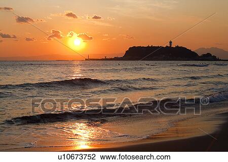 Stock Image - Enoshima Island at dusk. Fotosearch