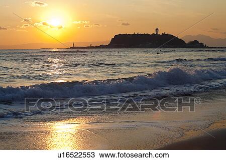 Stock Image - Enoshima Island at dusk. Fotosearch