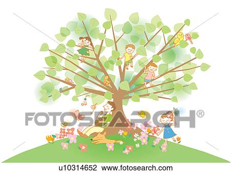 Stock Image - Family and Tree. Fotosearch
