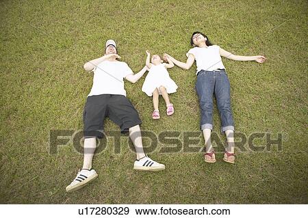 Family lying down on grass View Large Photo Image Stock Photo - Family lying down on grass. Fotosearch