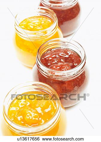 Four jars of jam, close up, white background View Large Photo Image Stock Photograph - Four jars of jam, close up, white background. Fotosearch