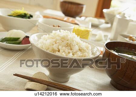 Stock Photograph - Japanese breakfast, close up. Fotosearch
