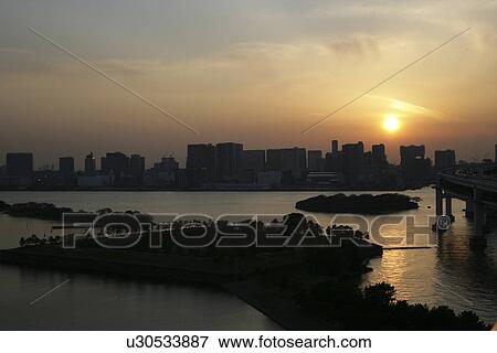 Stock Photo - Odaiba at dusk. Fotosearch