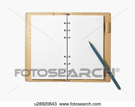 Stock Image - Open diary and pen. Fotosearch