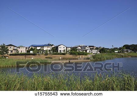 Pond and house View Large Photo Image Stock Image - Pond and house. Fotosearch
