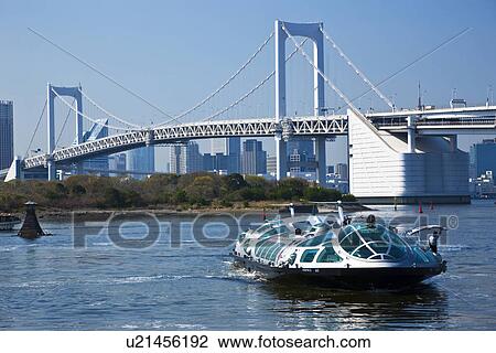 Rainbow bridge and water bus View Large Photo Image Stock Image - Rainbow bridge and water bus. Fotosearch