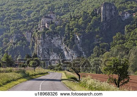 Road and Houses on the Cliff, Cahors, St. Cirq Lapopie, France View Large Photo Image Stock Photograph - Road and Houses on the Cliff, Cahors, St. Cirq Lapopie, France. Fotosearch