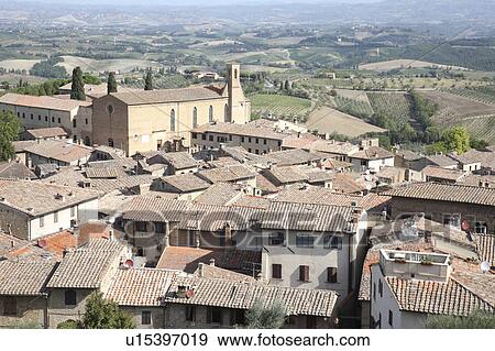 Stock Photo - Scenery of Townscape, San Gimignano, Italy . Fotosearch