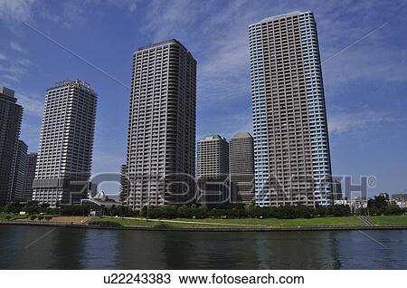 Sumida river and apartment buildings View Large Photo Image Stock Image - Sumida river and apartment buildings. Fotosearch