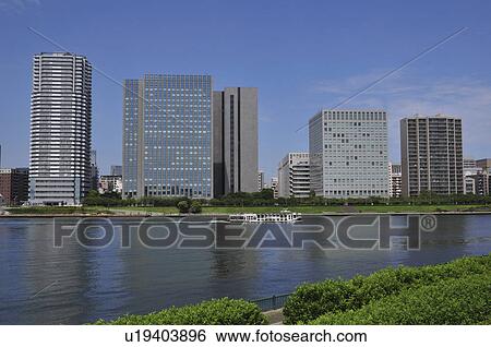 Sumida river and Tokyo skyline View Large Photo Image Stock Photograph - Sumida river and Tokyo skyline. Fotosearch