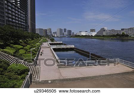Stock Photography - Sumida river and Tokyo skyline. Fotosearch