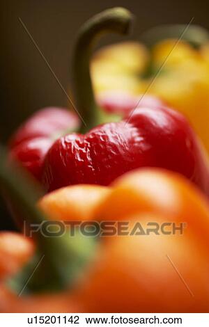 Three bell peppers, close up, differential focus View Large Photo Image Stock Image - Three bell peppers, close up, differential focus. Fotosearch
