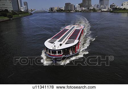 Tourboat on Sumida river View Large Photo Image Stock Photo - Tourboat on Sumida river. Fotosearch