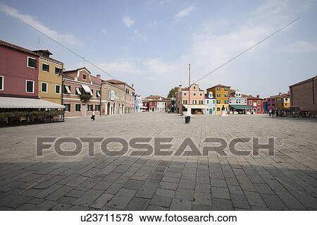 Stock Photo - Town square at Burano Island. Fotosearch