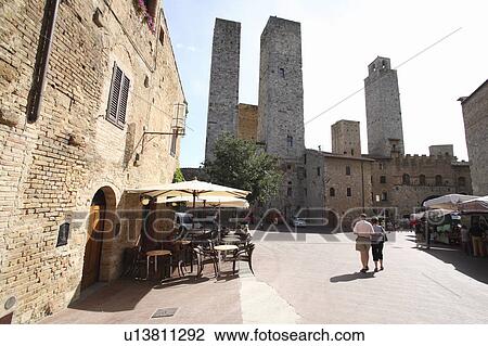 Stock Image - Town Square, San Gimignano, Italy. Fotosearch