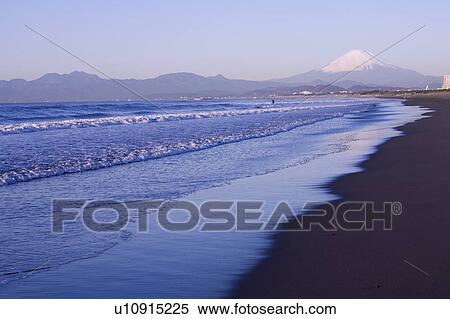 Tsujido beach and Mt. Fuji View Large Photo Image Stock Photography - Tsujido beach and Mt. Fuji. Fotosearch