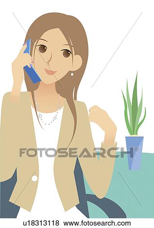 Stock Photo - Young Woman Talking on Cellular Phone. Fotosearch