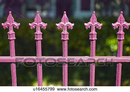 Close up of pink iron fence View Large Photo Image Stock Photo - Close up of pink iron fence. Fotosearch
