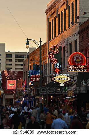Crowd of people and buildings on Beale Street in Memphis View Large Photo Image Stock Photo - Crowd of people and buildings on Beale Street in Memphis. Fotosearch