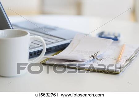 Desk in home office View Large Photo Image Stock Image - Desk in home office. Fotosearch