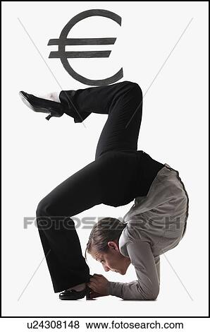 Stock Photo - Euro symbol on top of contorted businesswoman. Fotosearch